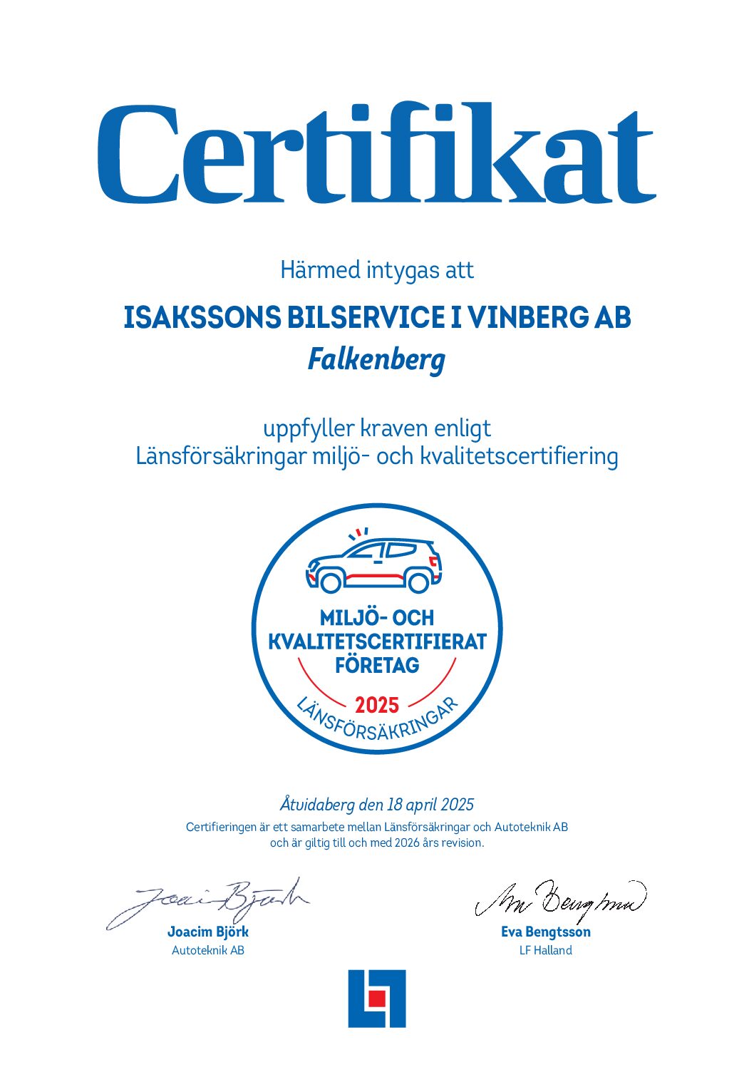 Certifikat länsförs